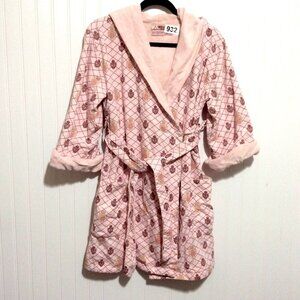 Y2K JUICY COUTURE Bath Robe Size Small Pink Hooded Pajama Cotton Lounge VTG